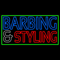 Barbering And Styling With Green Border Neontábla