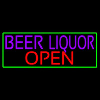 Beer Liquor Open With Green Border Neontábla