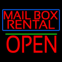 Block Mail Bo  Rental Blue Border With Open 1 Neontábla