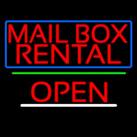 Block Mail Bo  Rental Blue Border With Open 2 Neontábla