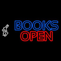 Blue Books With Rabbit Logo Open Neontábla