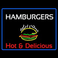 Blue Border Hamburgers Hot And Delicious With Border Neontábla