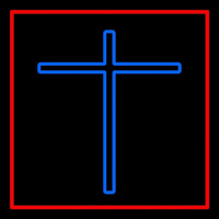 Blue Christian Cross Red Border Neontábla