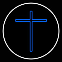 Blue Christian Cross White Border Neontábla