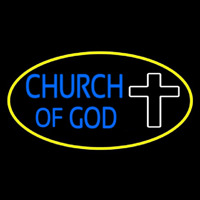 Blue Church Of God Yellow Border Neontábla