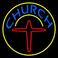 Blue Church With Cross Logo Neontábla
