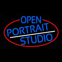 Blue Open Portrait Studio Oval With Red Border Neontábla