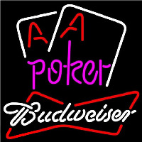 Budweiser Purple Lettering Red Aces White Cards Beer Sign Neontábla