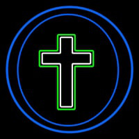 Christian Cross Blue Border Neontábla