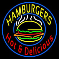 Circle Hamburgers Hot And Delicious Neontábla