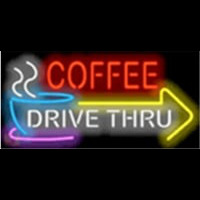 Coffee Drive Thru with Right Arrow Neontábla