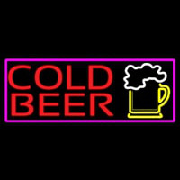 Cold Beer And Beer Mug With Pink Border Neontábla