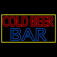 Cold Beer Bar With Yellow Border Neontábla