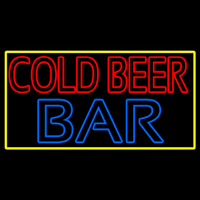 Cold Beer Bar With Yellow Border Neontábla