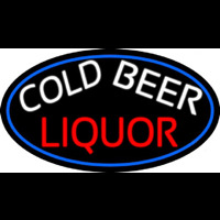 Cold Beer Liquor Oval With Blue Border Neontábla