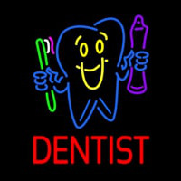 Dentist Tooth Logo With Brush And Paste Neontábla