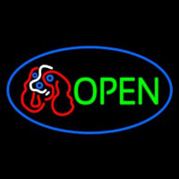 Dog Logo Open Blue Oval Neontábla