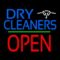 Dry Cleaners Logo Block Open Green Line Neontábla