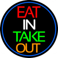 Eat In Take Out Oval With Blue Border Neontábla