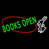 Green Books With Rabbit Logo Open Neontábla