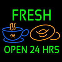 Green Fresh Open 24 Hrs Cups And Donuts Neontábla