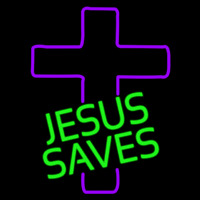 Green Jesus Saves Purple Cross Neontábla