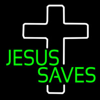 Green Jesus Saves White Cross Neontábla