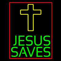 Green Jesus Saves Yellow Cross Neontábla