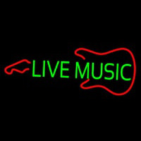 Green Live Music With Guitar Logo Neontábla