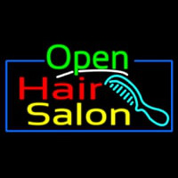 Green Open Hair Salon With Blue Border Neontábla