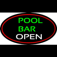 Green Pool Bar Open Oval With Red Border Neontábla