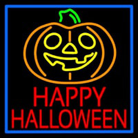 Happy Halloween Pumpkin With Blue Border Neontábla