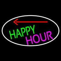 Happy Hour And Arrow Oval With White Border Neontábla