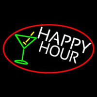 Happy Hour And Martini Glass Oval With Red Border Neontábla