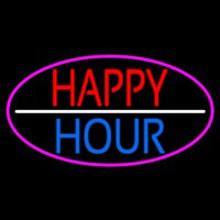 Happy Hour Oval With Pink Border Neontábla