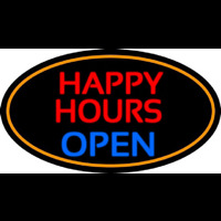 Happy Hours Open Oval With Orange Border Neontábla