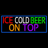 Ice Cold Beer On Top With Blue Border Neontábla