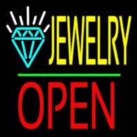 Jewelry Logo Block Open Green Line Neontábla