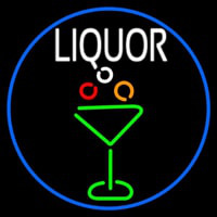Liquor And Martini Glass Oval With Blue Border Neontábla