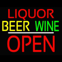 Liquor Beer Wine Block Open White Line Neontábla