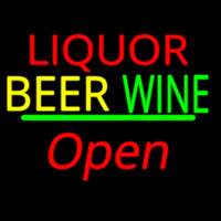 Liquor Beer Wine Cursive Open Neontábla