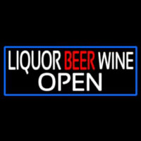 Liquor Beer Wine Open With Blue Border Neontábla
