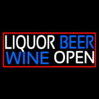 Liquor Beer Wine Open With Red Border Neontábla