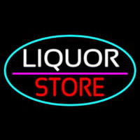 Liquor Store Oval With Turquoise Border Neontábla