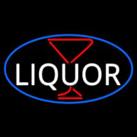 Liquor With Martini Glass Oval With Blue Border Neontábla