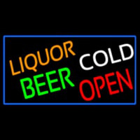 Liquors Beer Cold Open With Blue Border Neontábla