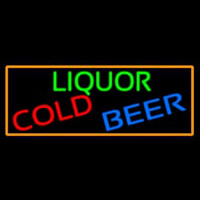 Liquors Cold Beer With Orange Border Neontábla