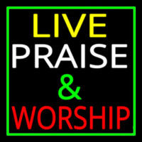 Live Praise And Worship Green Border Neontábla
