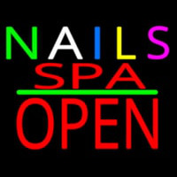 Multi Colored Nails Spa Block Open Green Line Neontábla