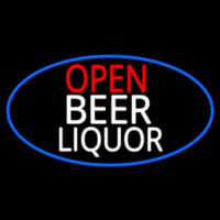 Open Beer Liquor Oval With Blue Border Neontábla